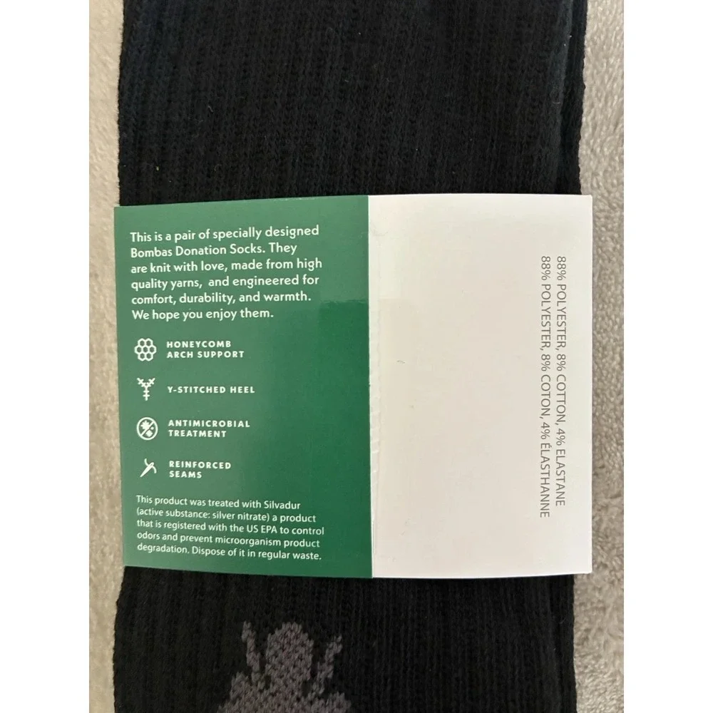 BOMBAS Socks Men's XL Black Gray Stripe Calf Logo (US 13.5-16) NEW Lot‎ Of 4